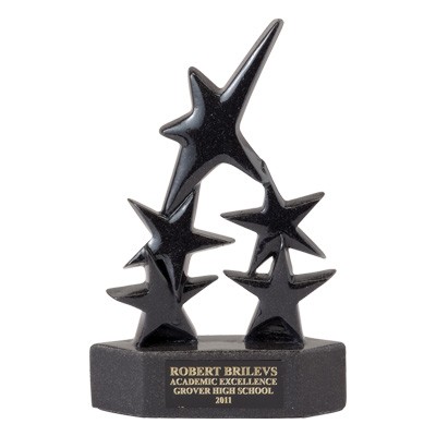 8 3/8" Cast Black Stone 5-Star Trophy w/Black Engraving Plate