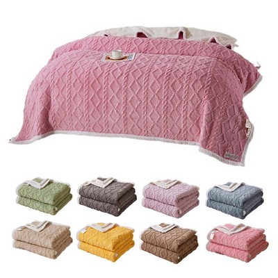 Thick Double-Layer Lamb Wool Jacquard Nap Office Blanket