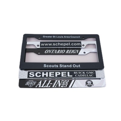 Plastic Signature Laminate Standard License Plate Frame W/White Vinyl Material